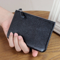 2017新款超软牛皮女包小清新短款拉链包女式零钱包薄款男士小手包学生卡包钥匙包潮男女黑色