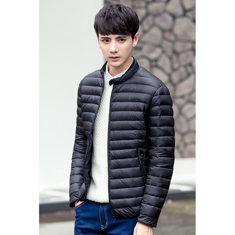 冬季羽绒服男士短款无帽立领轻薄白鸭绒青年纯色加厚保暖修身外套