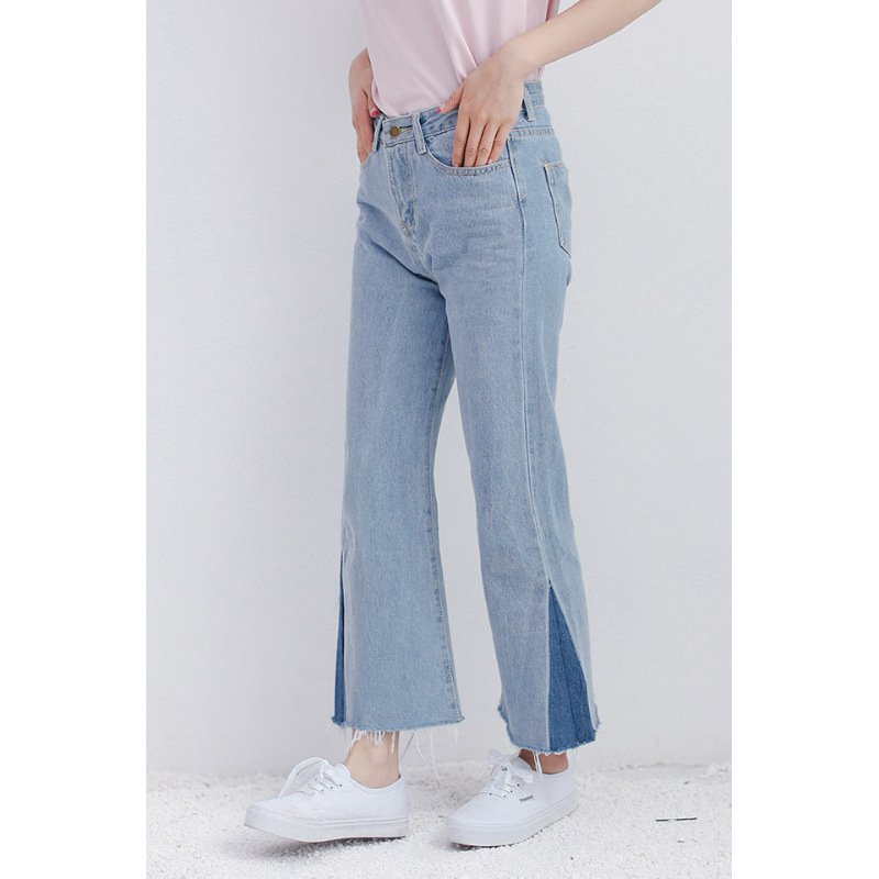 蜜妃儿2017夏季新款韩版浅色高腰牛仔裤阔腿裤九分裤女