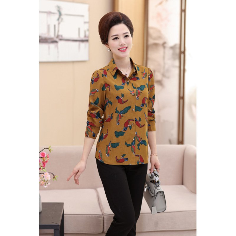 中老年女装2017新款雪纺衬衫女长袖上衣中年妈妈衬衣T恤