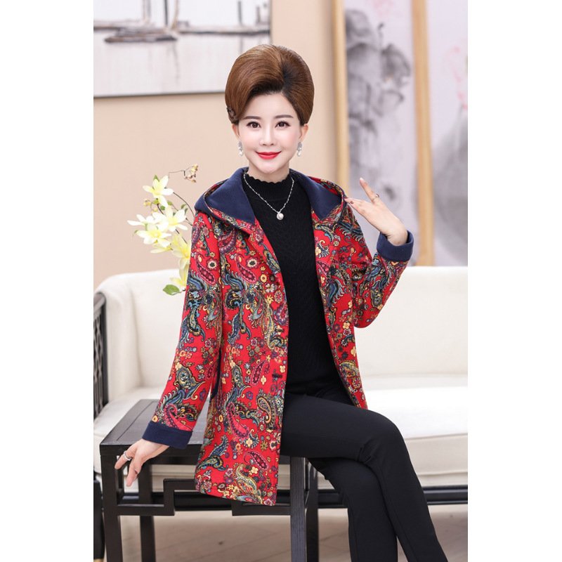 新款妈妈秋装长袖上衣中老年40-50岁中年女冬装风衣连帽外套