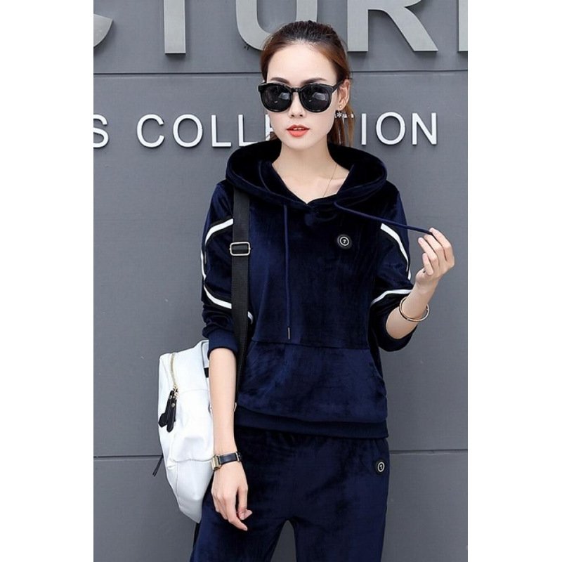 金丝天鹅绒运动服套装女春秋季休闲两件套2017新款天时尚韩版