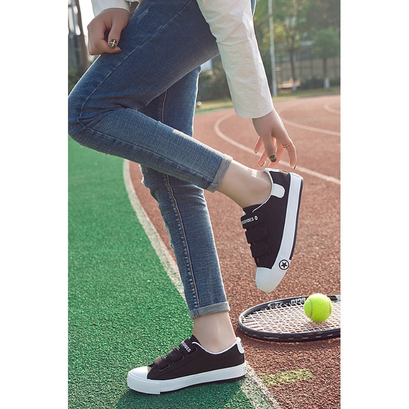小白鞋女夏季17新款韩版百搭学生平底魔术贴布鞋帆布鞋女鞋板鞋