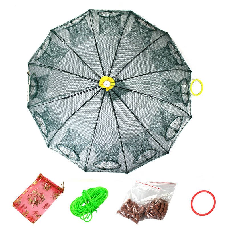 密眼虾笼渔网捕鱼笼捕虾笼地折叠黄鳝笼泥鳅网捕鱼工具渔具虾网加固自动折叠虾12进口配饵料+手绳+收纳袋