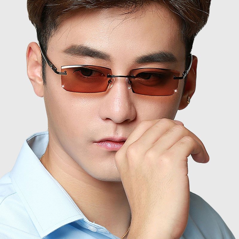 无框变色眼镜男切边镶钻近视太阳镜成品眼镜框架防辐射墨镜58103