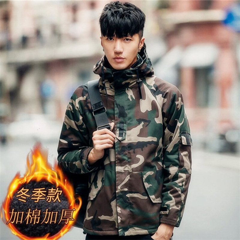 MF033P90秋冬季男士外套加厚款夹克迷彩服宽松连帽冲锋衣棉衣棉服