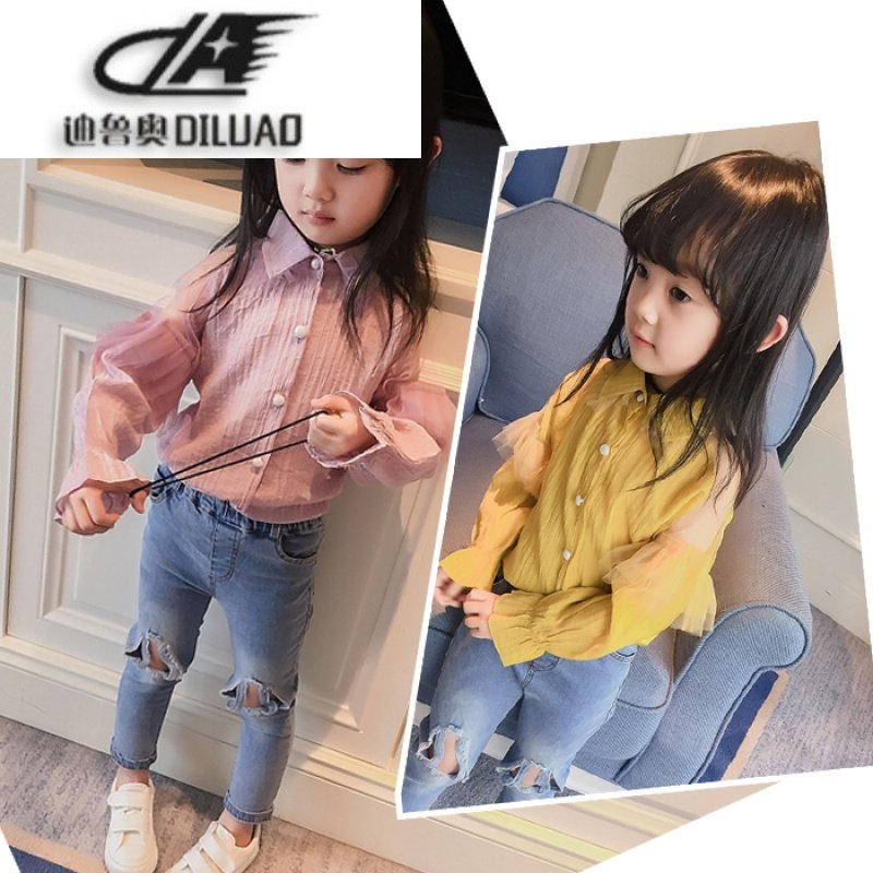 女童秋装2017新款儿童女宝宝春秋款公主风蕾丝衬衫小女孩翻领衬衣