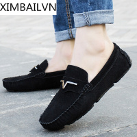 品牌乐福鞋男真皮一脚蹬2017新款圆头鞋子男士豆豆鞋春夏透气休闲鞋男P8831黑色38皮鞋