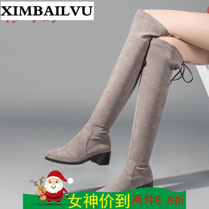 品牌秋冬新品长靴全真皮女式过膝靴磨砂牛皮长筒靴显瘦粗跟高跟女靴子