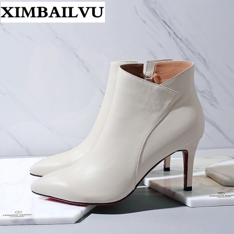 品牌短靴女细跟真皮女士皮鞋平底韩版侧拉链舒适女靴2017秋冬季新款