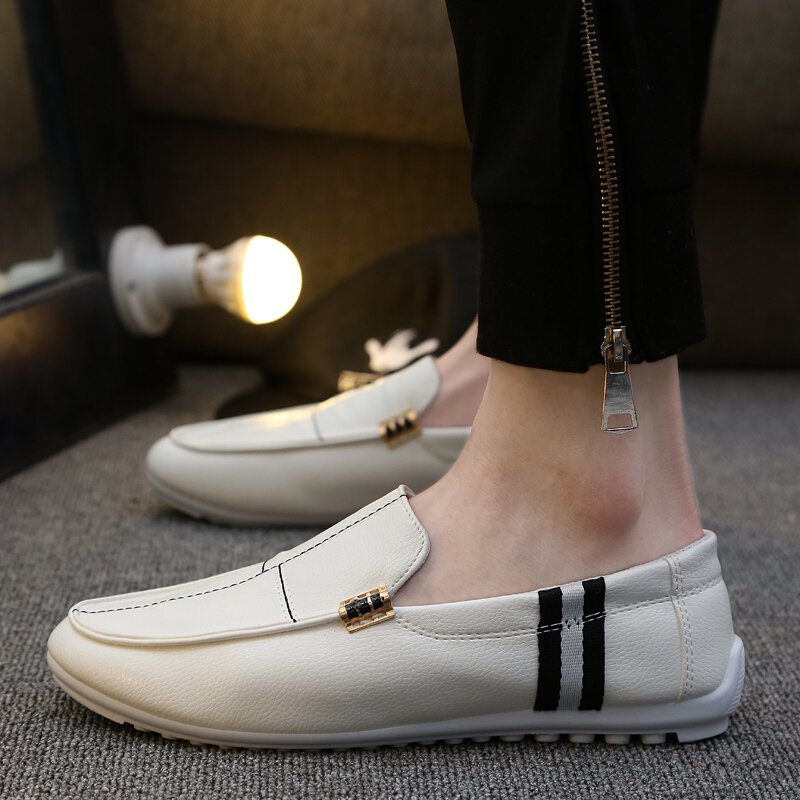 夏季休闲皮鞋男青少年dd豆豆鞋白色痘痘土韩版权志龙杨洋鹿晗李易峰同款鞋不系带懒人鞋子