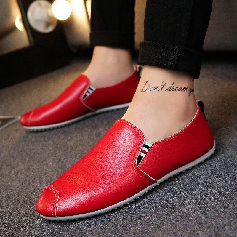 2017夏季新款夏天皮鞋男休闲鞋韩版潮鞋一脚蹬懒人透气夏季男鞋子白色豆豆单鞋