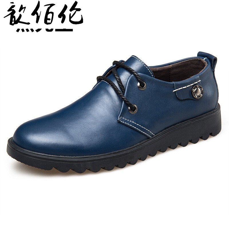 路蒙卡帝男士商务休闲皮鞋潮流系带休闲鞋真皮潮鞋子男青年透气低帮牛皮鞋