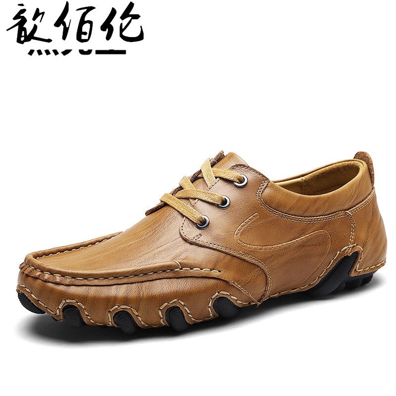 路蒙卡帝牛皮2017秋季新款真皮休闲鞋男鞋时尚豆豆鞋英伦低帮潮鞋系带皮鞋