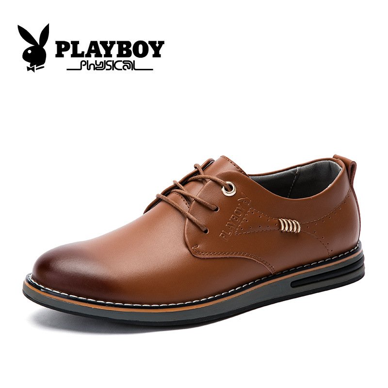 花花公子男鞋新款商务休闲皮鞋男真皮鞋子圆头英伦休闲鞋一件代发