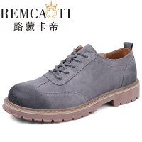 春季真皮鞋韩版马丁鞋男低帮大头休闲鞋英伦伐木鞋牛筋底工装鞋潮