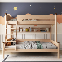 阿斯卡利木儿童高低床北欧榉木子母床现代简约上下铺床双层多功能