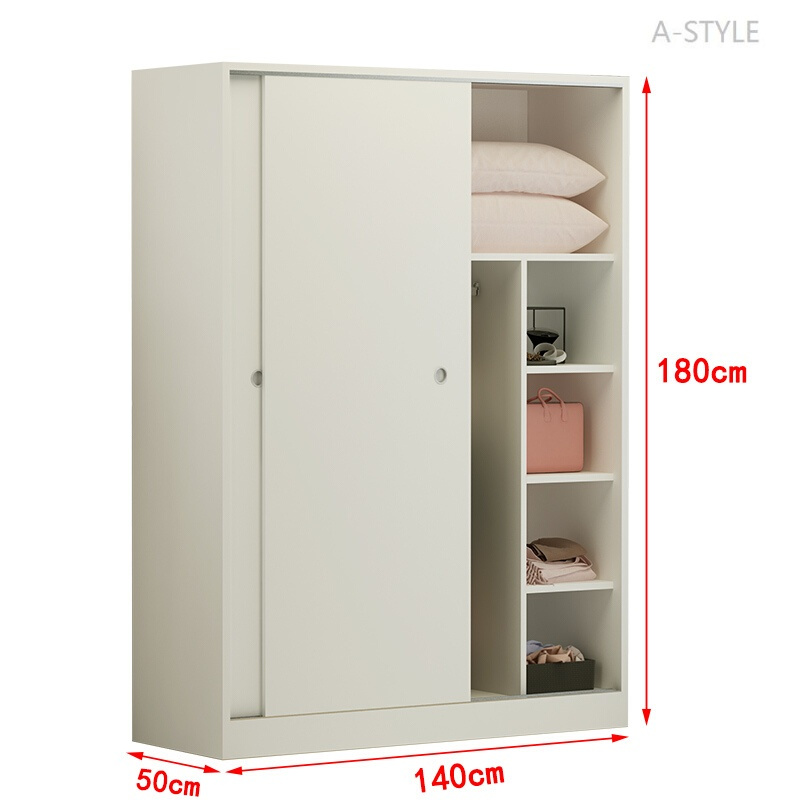 A-STYLE简约现代推拉移门衣柜2门实木质柜子定制卧室整体组装板式经济型F款加顶柜(颜色_1 D款暖白色