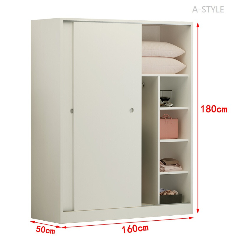 A-STYLE简约现代推拉移门衣柜2门实木质柜子定制卧室整体组装板式经济型F款加顶柜(颜色_1 F款暖白色