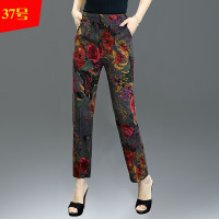 迪鲁奥（DILUAO)妈妈装女裤中老年绵绸竹节棉碎花休闲宽松裤子人造棉花裤子九分裤