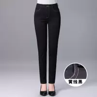 迪鲁奥(DILUAO)新款女装[品质保障]中老年涂层牛仔布裤女长裤高腰修身黑色加大码秋季常规裤显瘦妈妈裤子