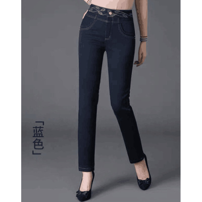 迪鲁奥(DILUAO)新款女装[品质保障]涂层牛仔布裤女中老年高腰弹力休闲裤子妈妈装大码春秋2021新款