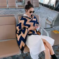 迪鲁奥(DILUAO)[新款围巾]2021秋冬季旅游围巾韩版女士空调房披肩加厚百搭菱形三角斗篷坎肩