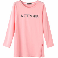 迪鲁奥(DILUAO)新款女装白色衬衫袖棉恤女2021早秋装新款韩版中长款宽松大码上衣打底衫