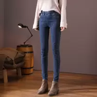 迪鲁奥(DILUAO)新款女装高腰涂层牛仔布裤女秋季新款2021显瘦弹力修身百搭常规裤松紧腰九分裤