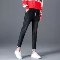 迪鲁奥(DILUAO)新款女装2019年新款涂层牛仔布裤女装松紧腰休闲宽松哈伦裤子高腰潮