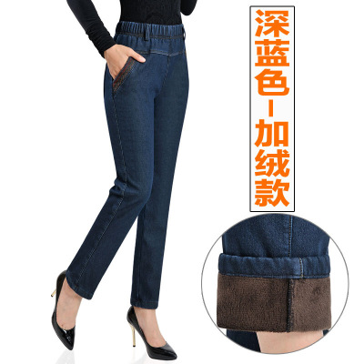迪鲁奥(DILUAO)新款女装妈妈裤子秋季新款 高腰松紧腰涂层牛仔布裤女长裤 裤中老年女裤
