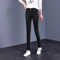 迪鲁奥(DILUAO)新款女装修身高腰涂层牛仔布裤女春秋2021新款裤子黑色显瘦百搭长裤网红潮常规裤
