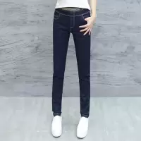 迪鲁奥(DILUAO)新款女装涂层牛仔布裤女春秋2021新款修身韩版高腰显瘦弹力松紧腰常规裤女士裤子潮