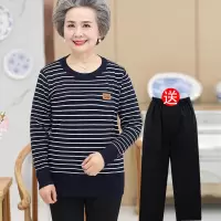 迪鲁奥(DILUAO)老奶奶针织衫低圆领条纹打底衫中老年人女毛衣妈妈装太太老人上衣服新款女装