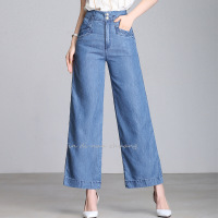 迪鲁奥(DILUAO)授权店铺秋冬厚款天丝牛仔裤女垂感阔腿裤中老年妈妈直筒九分女裤
