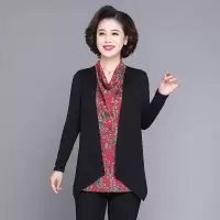迪鲁奥(DILUAO)妈妈秋装套头袖小衫洋气中年女假两件上衣2021新款中老年春秋打底衫