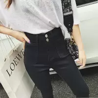 迪鲁奥(DILUAO)新款女装高腰泫雅小个子九分涂层牛仔布裤女2019年秋季新款显瘦显高修身常规裤