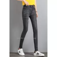 迪鲁奥（DILUAO)破洞加厚牛仔布裤女2021新款秋冬加厚学生韩版高腰弹力修身九分铅笔裤