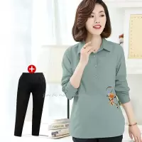 迪鲁奥(DILUAO)妈妈四季装休闲上衣阔太太洋气小衫中老年人衬衫袖女装韩版衬衣