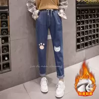 迪鲁奥(DILUAO)金属丝牛仔布裤子女秋季2021新款初中高中学生松紧腰宽松休闲百搭薄款长裤