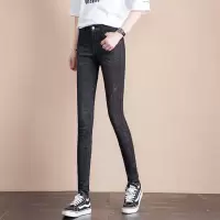 迪鲁奥(DILUAO)涂层牛仔布裤女秋季新款2021高腰弹力显瘦韩版修身长裤网红常规裤子