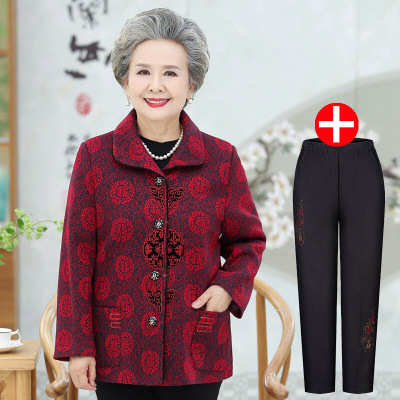 迪鲁奥(DILUAO)高档轻奢奶奶秋装中老年人女春秋款上衣60岁70妈妈装老人衣服太太唐装