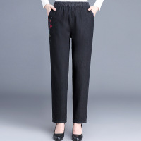 迪鲁奥(DILUAO)中老年薄牛仔布裤女2019年秋季新款妈妈休闲长裤松紧腰老人宽松裤子外穿