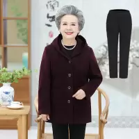 迪鲁奥(DILUAO)老年人女秋装羊毛呢子连帽外套奶奶上衣老人衣服太太长款舒适大衣