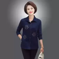 迪鲁奥(DILUAO)妈妈秋装外套中年女春秋牛仔长袖衬衫大码2021新款中老年洋气上衣