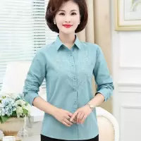 迪鲁奥(DILUAO)纽扣衬衫女长袖宽松上衣2021早春秋天妈妈装新款棉中年女装衬衣
