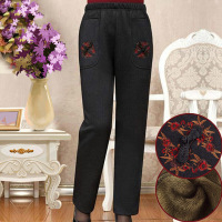 迪鲁奥(DILUAO)中老年人裤子女加绒常规款婆婆奶奶松紧腰常规棉裤妈妈裤秋冬装长裤 黑色加绒款