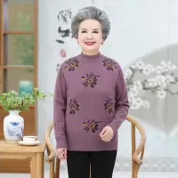 迪鲁奥(DILUAO)中年春妈妈装高领毛线衣中老年女装毛衣针织衫奶奶装打底衫