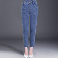 迪鲁奥(DILUAO)妈妈牛仔裤秋装40岁50中年女裤新款老年人松紧高腰宽松女裤子弹力 蓝色春秋款