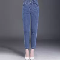 迪鲁奥(DILUAO)妈妈牛仔裤秋装40岁50中年女裤新款老年人松紧高腰宽松女裤子弹力 蓝色春秋款